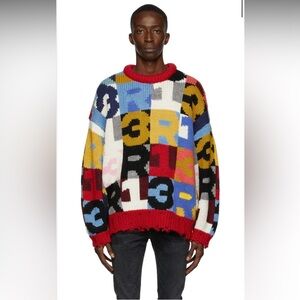 R13 Multicolor Intarsia Logo Chunky Sweater Sz S Oversized